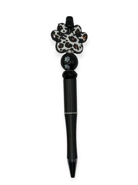 Handcrafted Paw Print Beaded Pen in Black